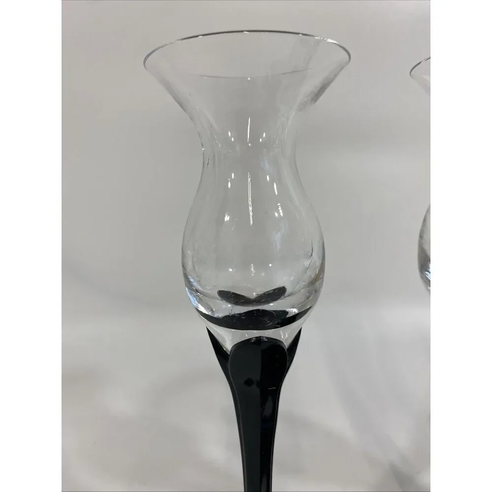Fostoria Black‎ Ebony Lotus Candlesticks Set Of 3 7.5” Opaque Crystal